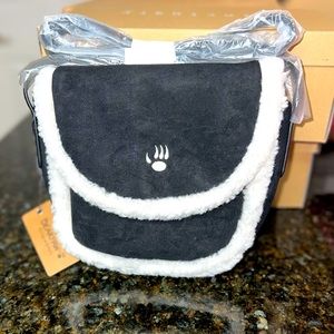 BEARPAW FAUX SUEDE BLACK WHITE SADDLE HANDBAG